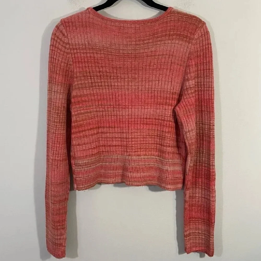 Small American Eagle Women's Red Space Dyed Faux Wrap Cropped Sweater